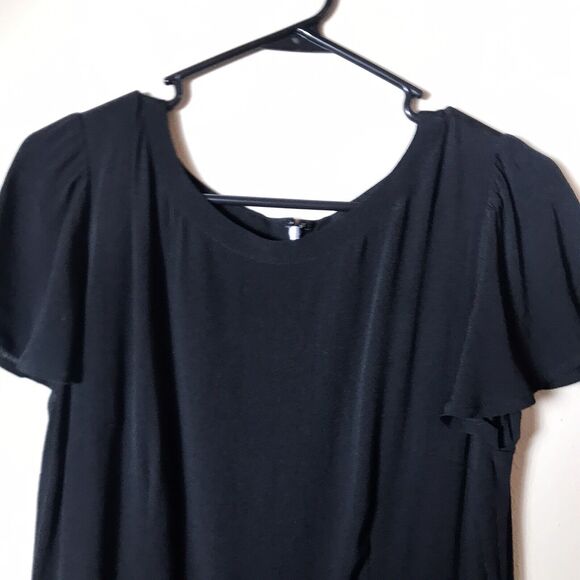 Loft Women's Black Asymmetric Knee Length Flutter Sleeve Dress Size 6 - Picture 4 of 7